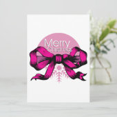 Invitation Joyeux Noël Ruban Rose (Debout devant)