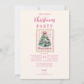 Invitation Joyeux Noël Ruban Rose (Devant)