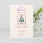 Invitation Joyeux Noël Ruban Rose (Debout devant)