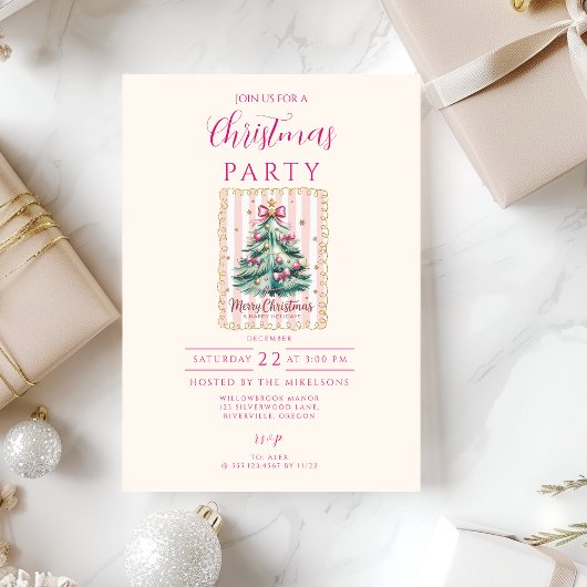 Invitation Joyeux Noël Ruban Rose