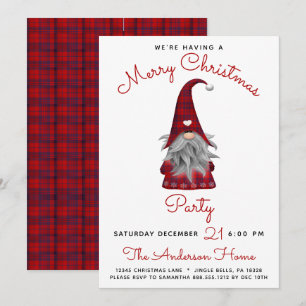 Invitation Joyeux Noël rustique mignon gnome à carreaux de fê