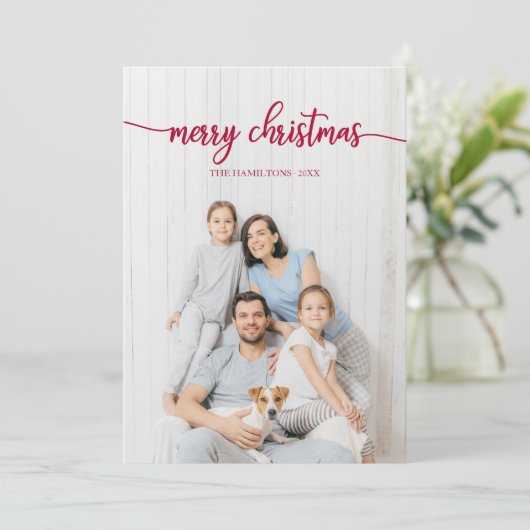Invitation Joyeux Noël Script Unique Photo (Debout devant)