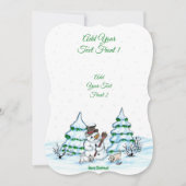 Invitation Joyeux Noël ! Snowman avec chat et chiot (Devant)