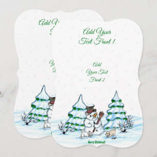Invitation Joyeux Noël ! Snowman avec chat et chiot