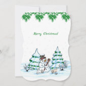 Invitation Joyeux Noël ! Snowman avec chat et chiot (Devant)