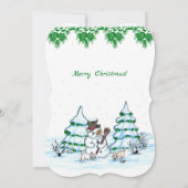 Invitation Joyeux Noël ! Snowman avec chat et chiot (Dos)