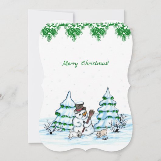 Invitation Joyeux Noël ! Snowman avec chat et chiot (Dos)