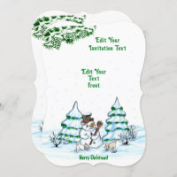 Joyeux Noël! Snowman avec chat et chiot Invita