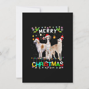 Invitation Joyeux Noël T-Shirt Borzoi Chapeau de Père Noël Lu