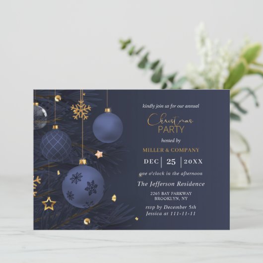 Invitation Joyeux Noël Traditionnel Bleu (Debout devant)