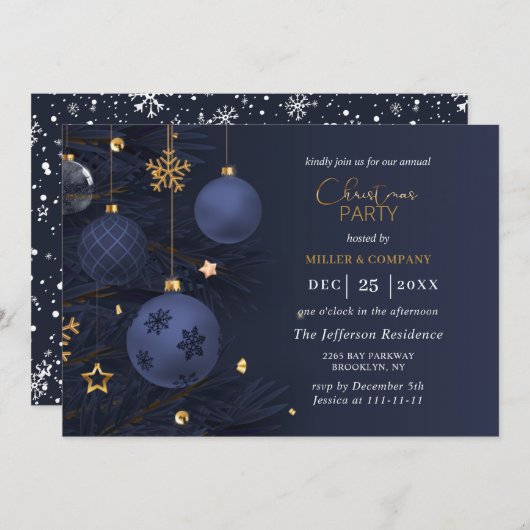 Invitation Joyeux Noël Traditionnel Bleu (Devant / Derrière)