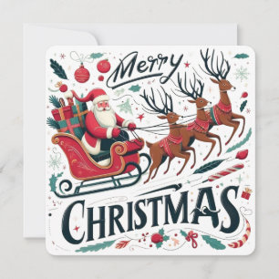 Invitation Joyeux Noël Traîneau du Père Noël & Renne Festif