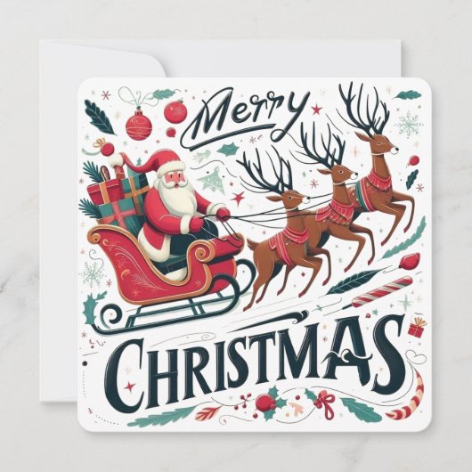 Invitation Joyeux Noël Traîneau du Père Noël & Renne Festif (Devant)