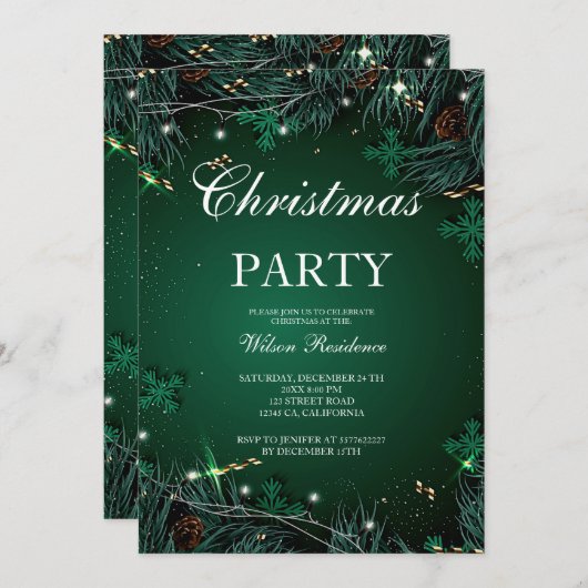 Invitation Joyeux Noël | Typographie rouge (Devant / Derrière)