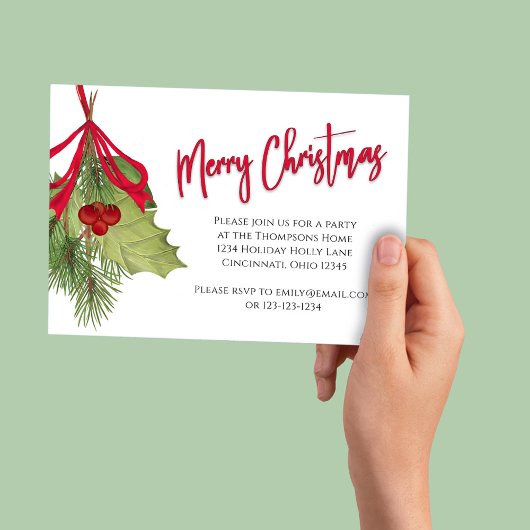 Invitation Joyeux Noël Vacances Rouge Calligraphie QR Code