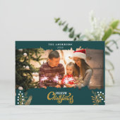 Invitation Joyeux Noël Vert et or Arche photo Vacances (Debout devant)