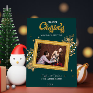 Invitation Joyeux Noël Vert et or Arche photo Vacances