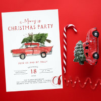 Joyeux Noël | Voiture rouge aquarelle Fête de Noël