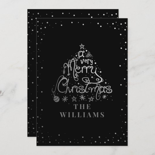 Invitation Joyeux Noël Whimsy Artsy Silver Black (Devant / Derrière)