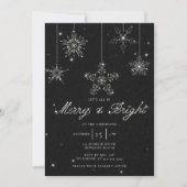Invitation Joyeux noir brillant Parties scintillant blanche É (Devant)