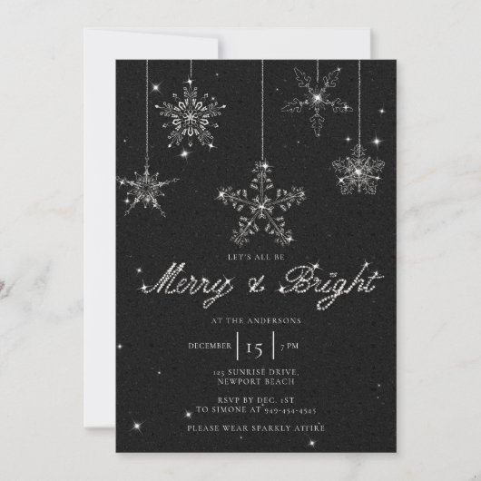 Invitation Joyeux noir brillant Parties scintillant blanche É (Devant)