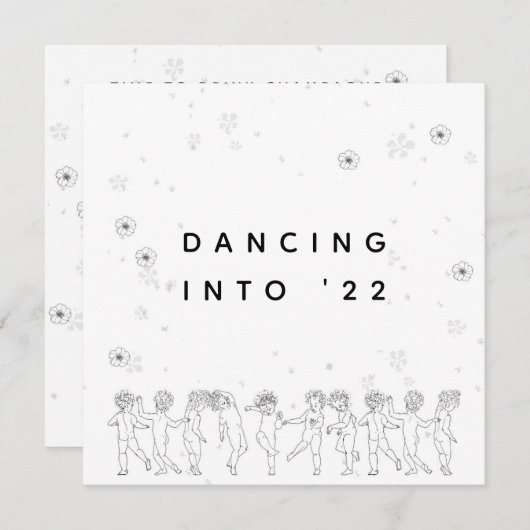 Invitation Joyeux Nouvel An B&W Handdraw Dancing Queen (Devant / Derrière)