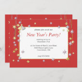 Invitation Joyeux Nouvel An étoiles Rouge (Devant / Derrière)