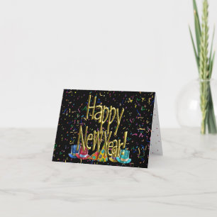 Invitation Joyeux Nouvel An - Texte Or sur Confetti Noir