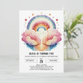 Invitation Joyeux nuages roses Fille Anniversaire (Debout devant)