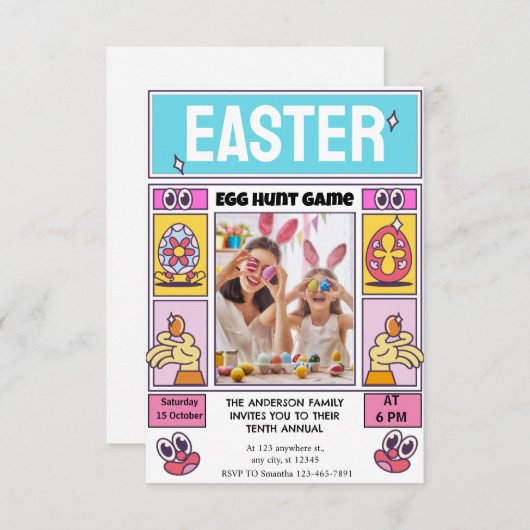 Invitation Joyeux OEuf de Pâques vacances (Devant / Derrière)