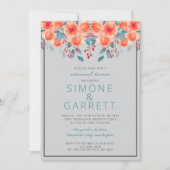 Invitation Joyeux Orange Floral et Dîner de répétition Turquo (Devant)
