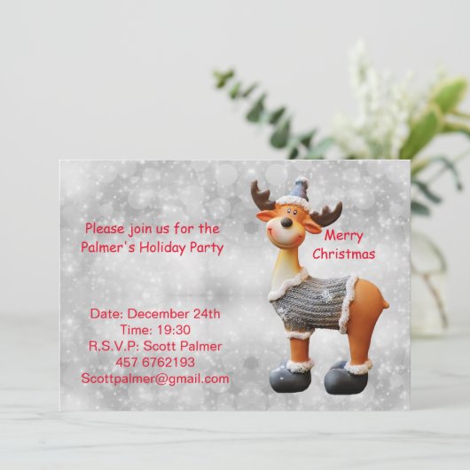 Invitation Joyeux orignal de Noël portant un casquette (Debout devant)