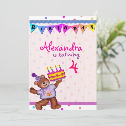 Invitation Joyeux Ours d'anniversaire (Debout devant)