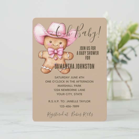 Invitation Joyeux pain d'épices fille Baby shower fille (Debout devant)