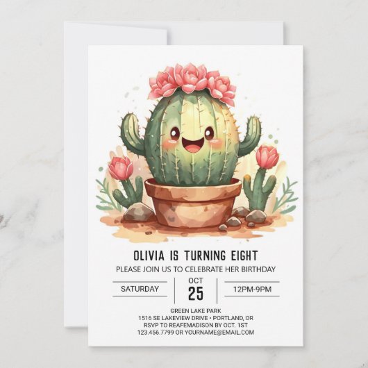 Invitation Joyeux Pampas Grass Girly Cactus Girl Anniversaire (Devant)