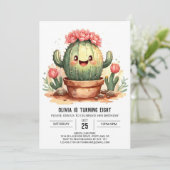 Invitation Joyeux Pampas Grass Girly Cactus Girl Anniversaire (Debout devant)