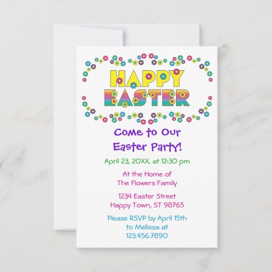 Invitation Joyeux Pâques aux fleurs (Devant)