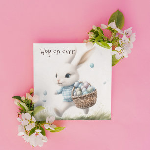 Invitation Joyeux pâques, lapin de Pâques marchant avec des o