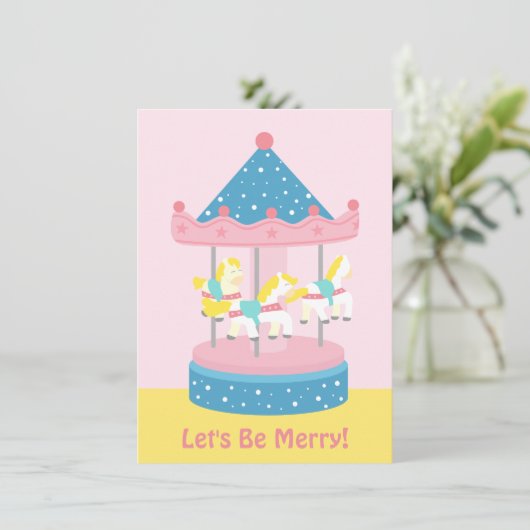 Invitation Joyeux Parcours Carrousel Filles Anniversaire (Debout devant)