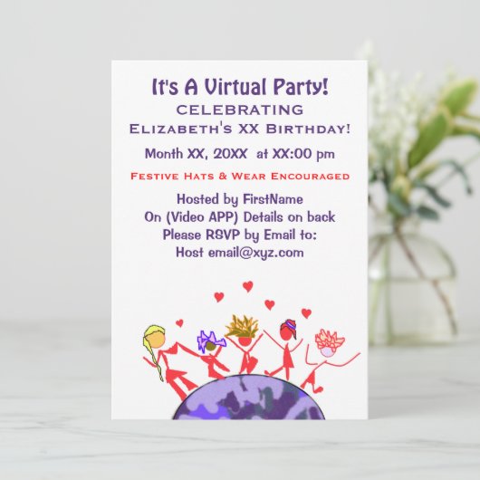 Invitation Joyeux parti virtuel (Debout devant)