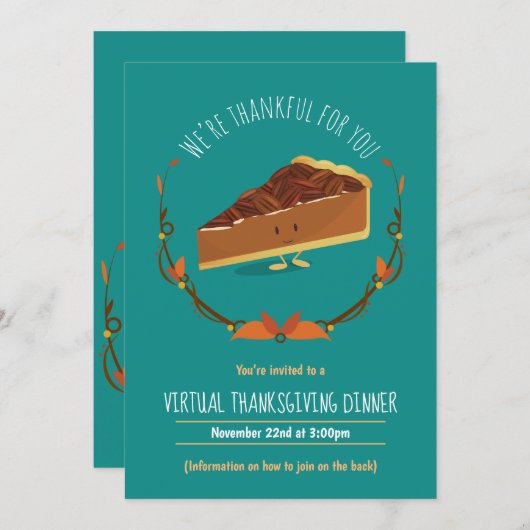 Invitation Joyeux Pecan Pie Turquoise Virtual Thanksgiving Dî (Devant / Derrière)