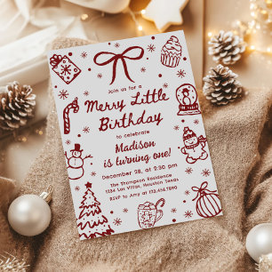 Invitation Joyeux petit anniversaire de Noël dessiné à la mai