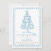 Invitation Joyeux petit Baby shower bleu sapin de Noël (Devant)