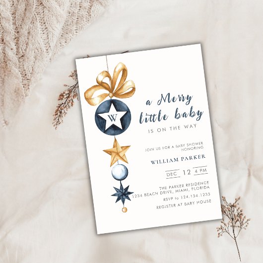 Invitation Joyeux petit Baby shower de monogramme d'hiver