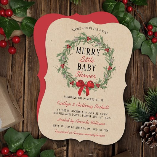 Invitation Joyeux petit Baby shower de Noël
