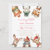 Invitation Joyeux petit baby shower de Noël animal boisé (Devant)