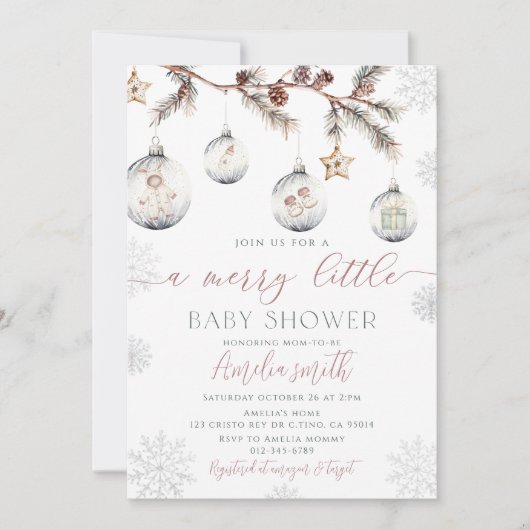 Invitation Joyeux petit Baby shower de Noël d'hiver (Devant)