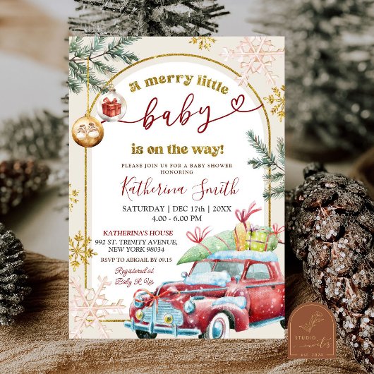 Invitation Joyeux petit Baby shower de Noël rétro