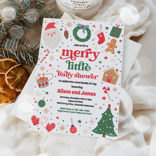 Invitation Joyeux Petit Baby shower De Noël Rouge Et Bleu