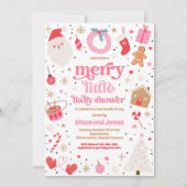 Invitation Joyeux Petit Baby shower De Noël Rouge Et Rose (Devant)